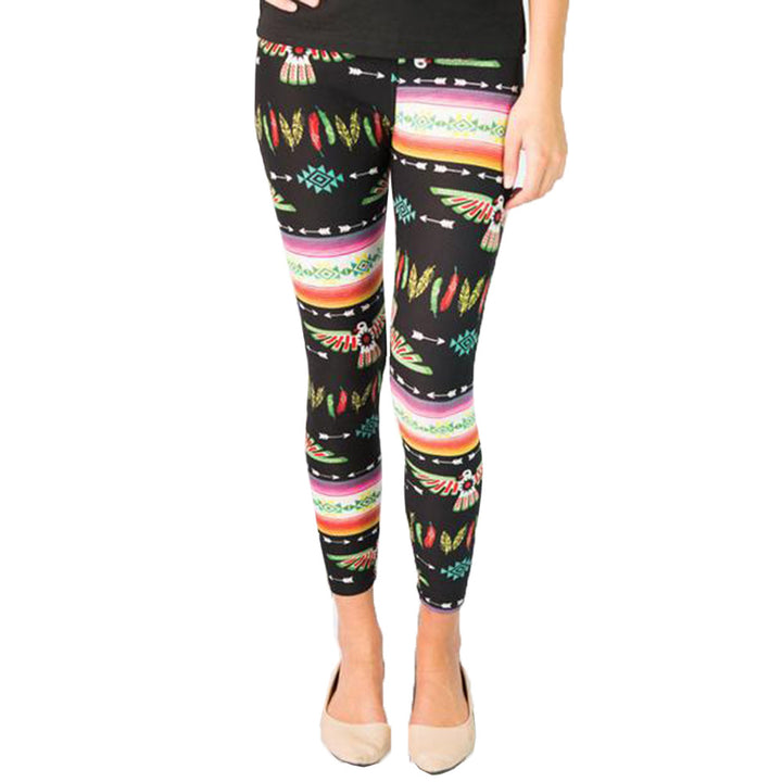 Women's leggings with colorful ethnic pattern and elastic waistband Lisslune