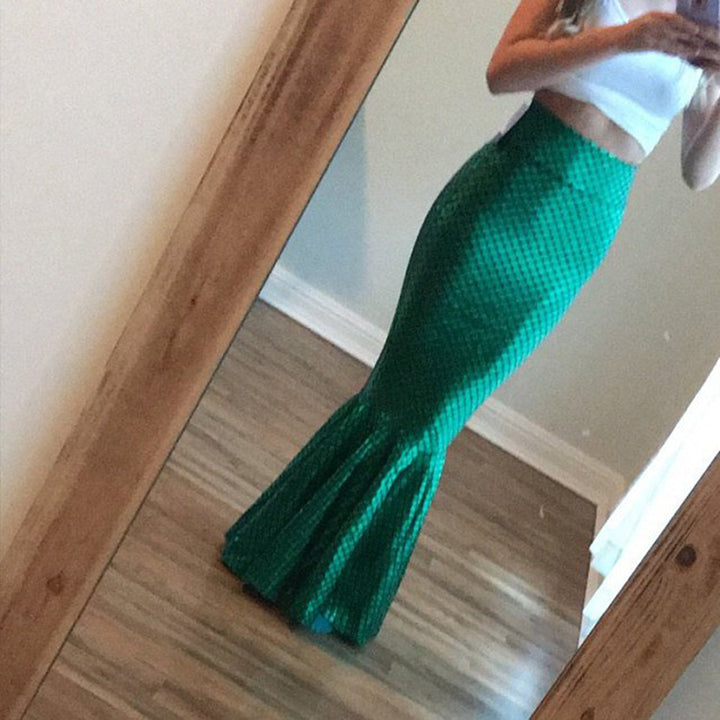 Women's mermaid skirt with shiny scale pattern and flared hem Lisslune