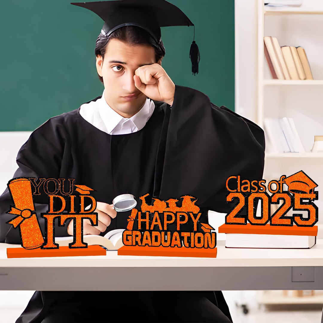 4 Piece Black and Gold Graduation Decorations Class of 2025 Congratulations Graduate Wood Table Centerpieces Graduate Table Decor Congratulations Tiered Shelf Decor for 2025 Graduation Decorations