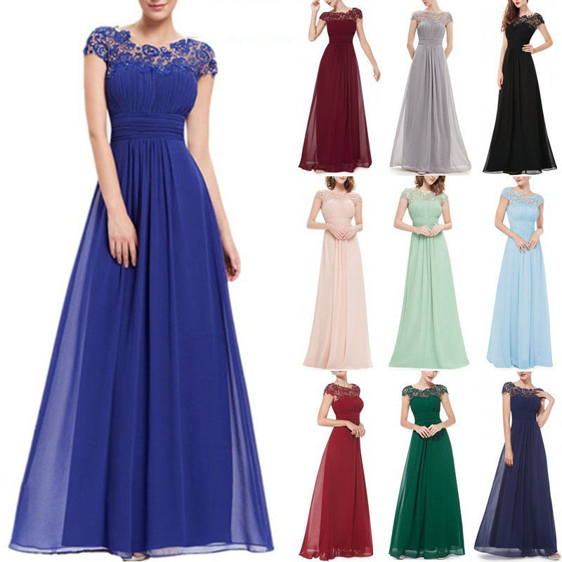 Ladies Elegant Maxi Dress with Lace Top and Flowing Skirt