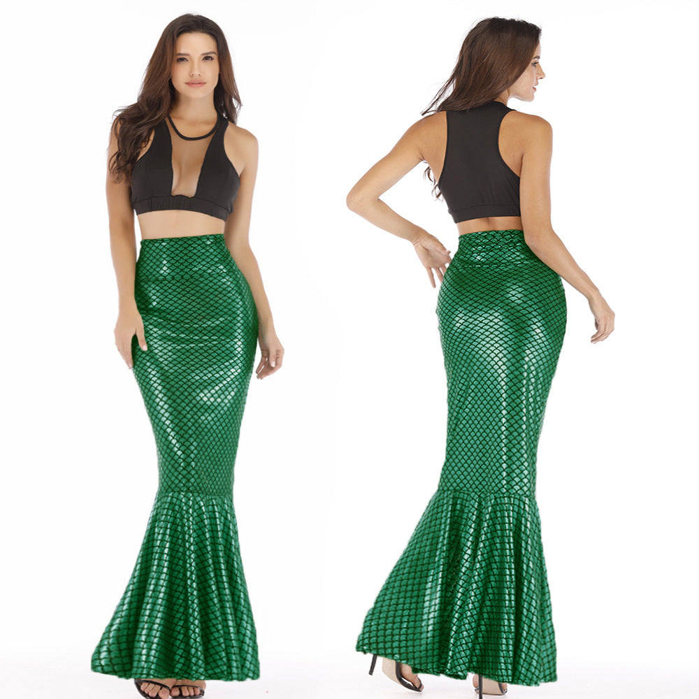 Women's mermaid skirt with shiny scale pattern and flared hem Lisslune