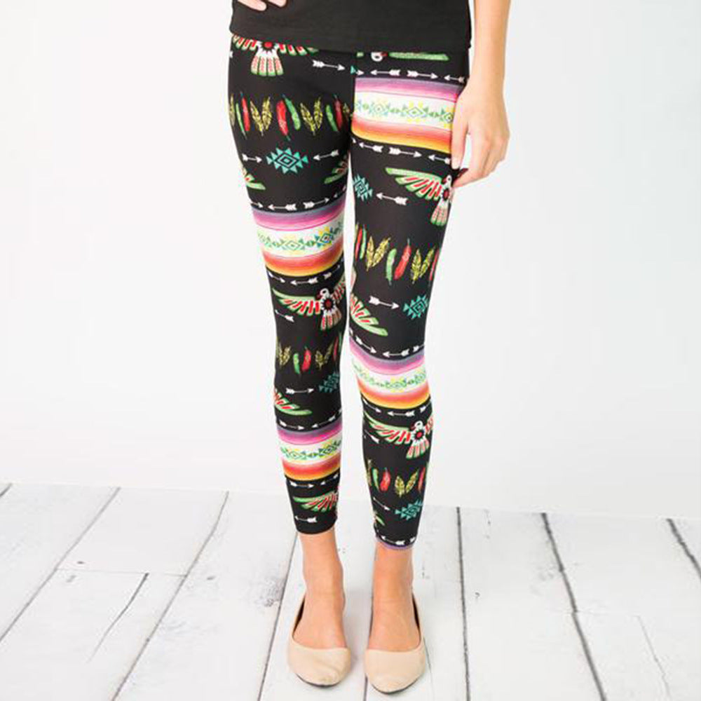 Women's leggings with colorful ethnic pattern and elastic waistband Lisslune