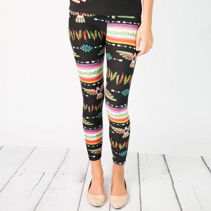 Women's leggings with colorful ethnic pattern and elastic waistband Lisslune