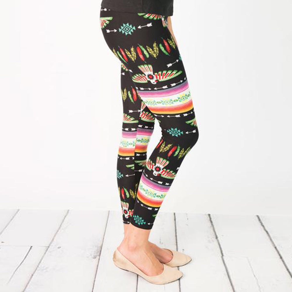 Women's leggings with colorful ethnic pattern and elastic waistband Lisslune