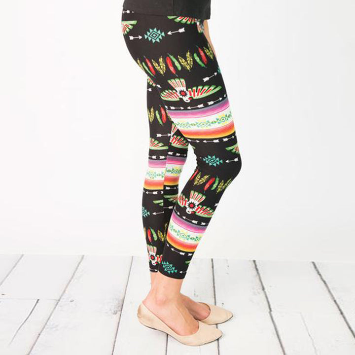 Women's leggings with colorful ethnic pattern and elastic waistband Lisslune