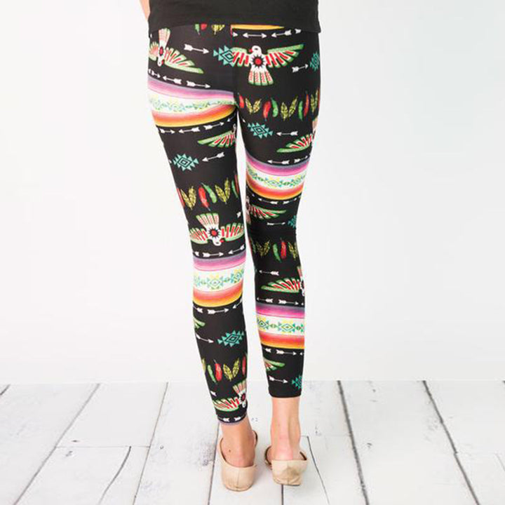 Women's leggings with colorful ethnic pattern and elastic waistband Lisslune