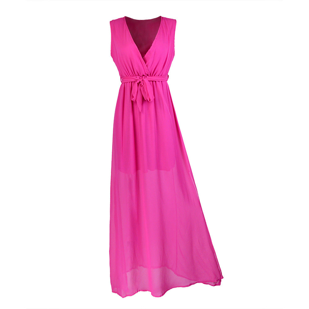 Women's maxi dress with deep V-neck and side slit