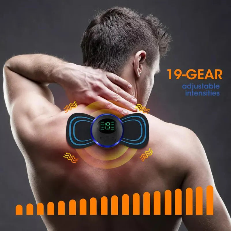 Lisslune | 4PCS LCD Display EMS Neck Massage Electric Massager Cervical Neck Back Patch 8 Mode Pulse Muscle Stimulator Portable Pain Relief