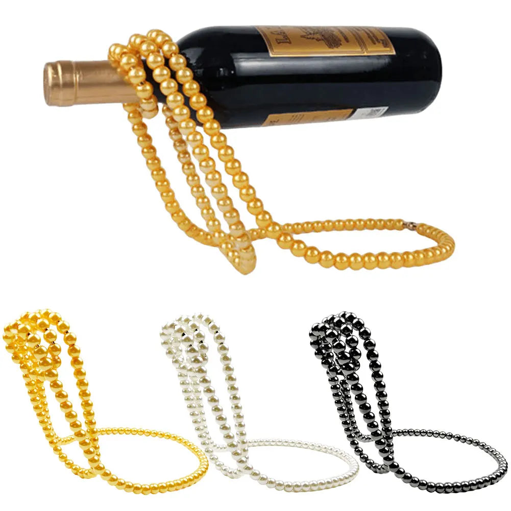 Lisslune | Pearl necklace wine rack hanging system metal resin wine holder cabinet bar decoration wine bottle holder perfect wine gifts