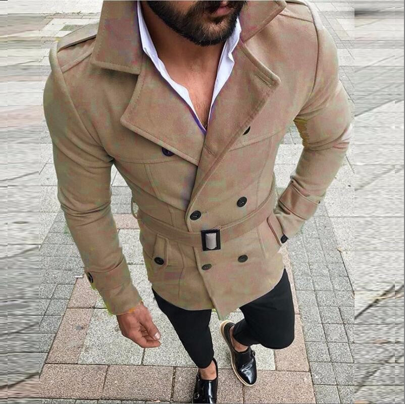 Men's fashionable trench coat with padded collar and belt Lisslune