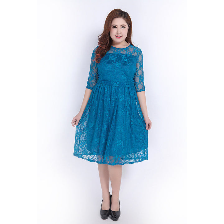 Women's lace dress with elegant round neckline and flared skirt Lisslune