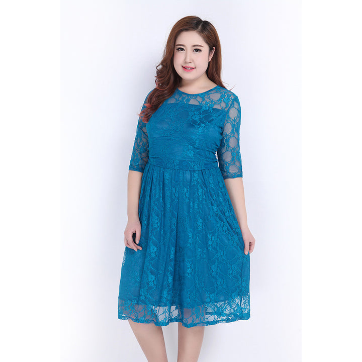 Women's lace dress with elegant round neckline and flared skirt Lisslune
