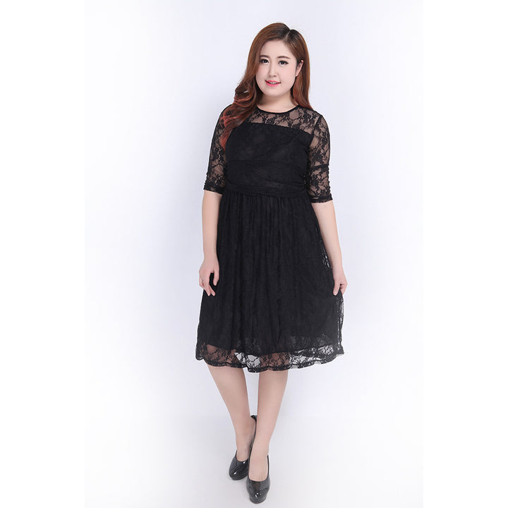 Women's lace dress with elegant round neckline and flared skirt Lisslune