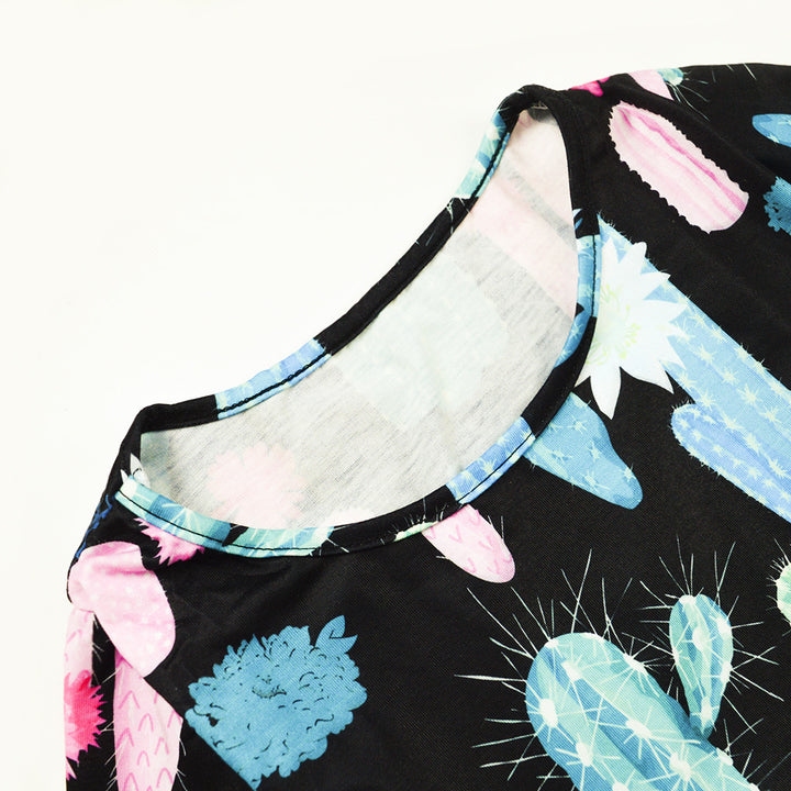 Women's summer dress with creative cactus design and lace accents