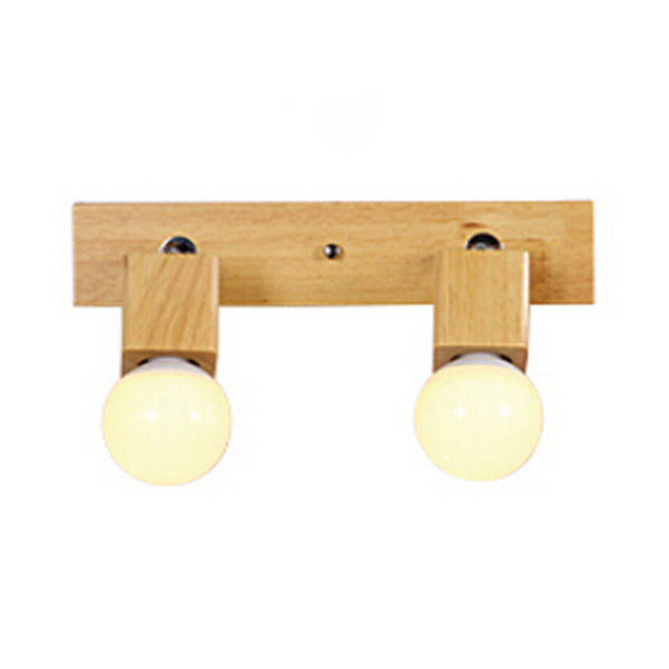 Lisslune | Wood Linear Wall Light with Exposed Bulb Modern Style 2 Heads Indoor Swiveling Wall Mount Light