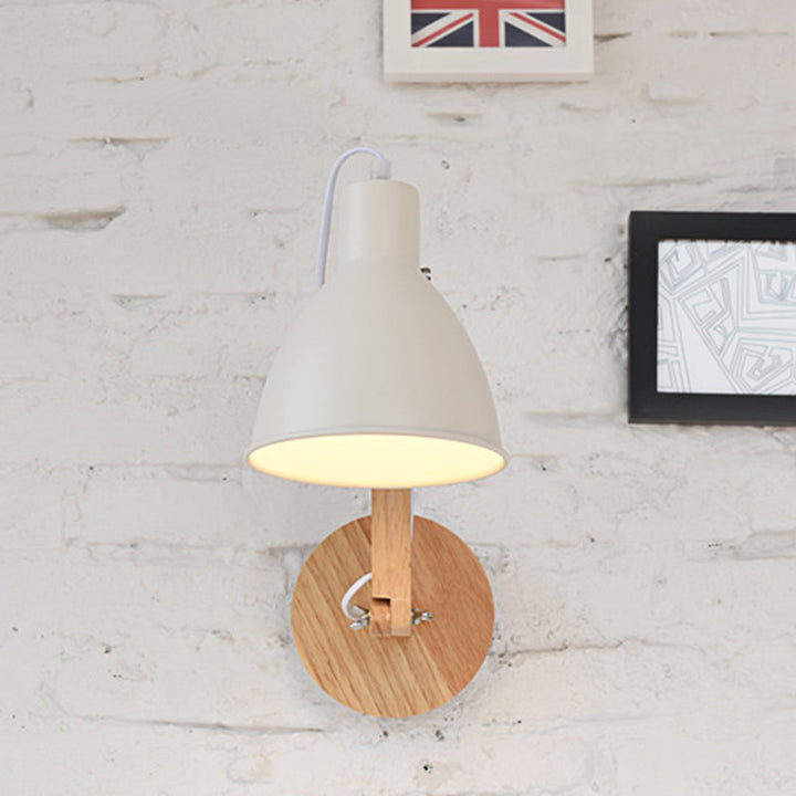 Lisslune | Iron Dome Wall Mounted Lamp Modern 1 Head White/Black Finish Wall Light with Wooden Swivel Arm