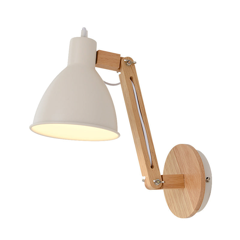 Lisslune | Iron Dome Wall Mounted Lamp Modern 1 Head White/Black Finish Wall Light with Wooden Swivel Arm
