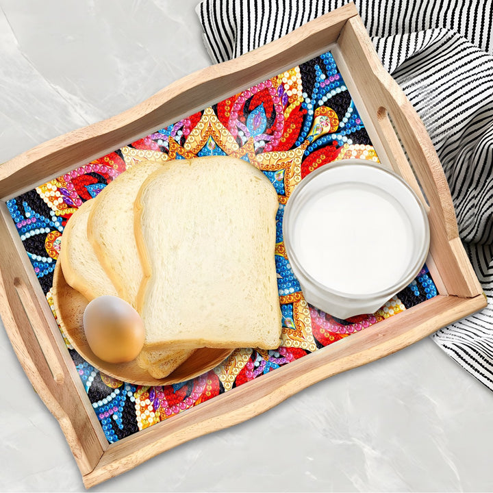 Lisslune | DIY Diamond Painting Wooden Tray Food Tray with Handle Living Room Decoration Mandala Wooden Tray Kit