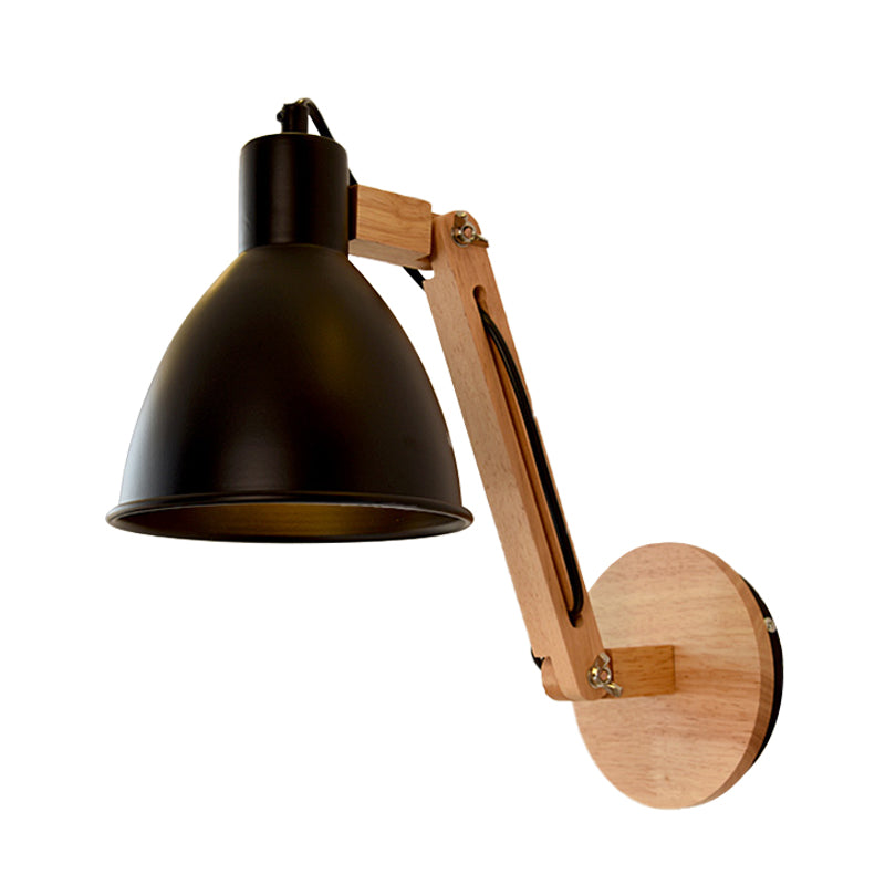Lisslune | Iron Dome Wall Mounted Lamp Modern 1 Head White/Black Finish Wall Light with Wooden Swivel Arm