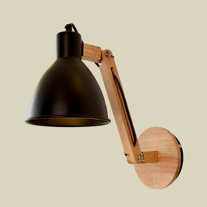Lisslune | Iron Dome Wall Mounted Lamp Modern 1 Head White/Black Finish Wall Light with Wooden Swivel Arm