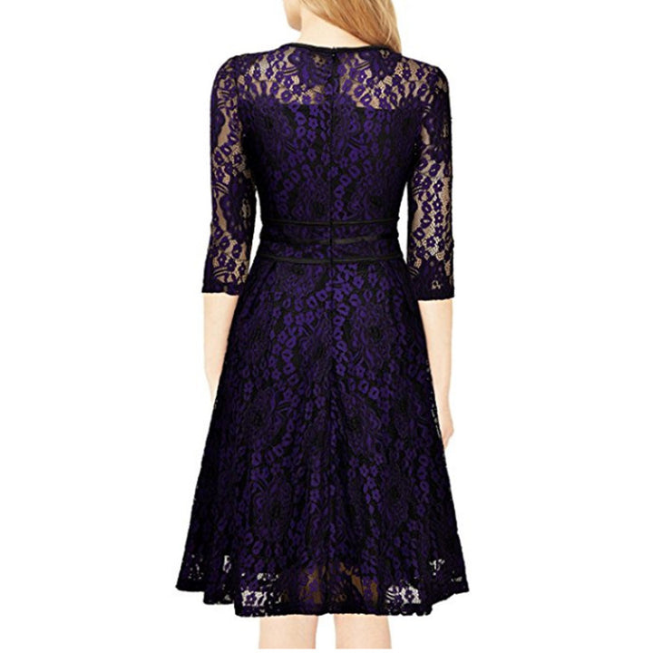 Ladies lace dress with elegant waist lacing and flared skirt