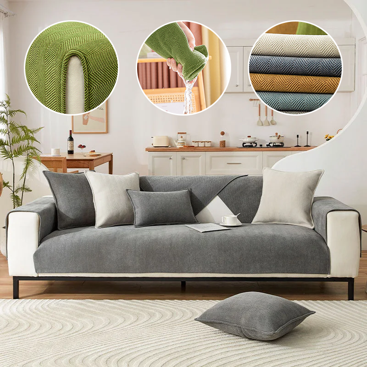 Lisslune | Wavy Check Chenille Fabric Furniture Protector Sofa Cover