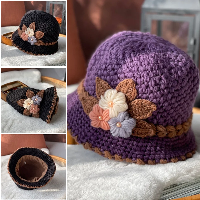 Lisslune | French Thick Women's Flower Knit Wool Hat