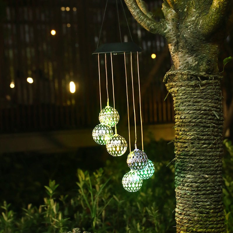 Lisslune | Solar Metal Ball Wind Chime – Solar Powered LED Garden Decoration with Soothing Sounds