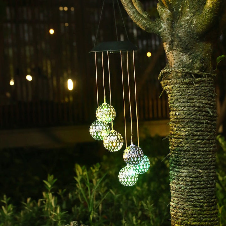 Lisslune | Solar Metal Ball Wind Chime – Solar Powered LED Garden Decoration with Soothing Sounds