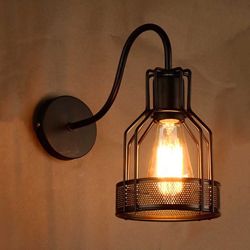 Skørter | Bottle holder metal wall mount light with gooseneck arm industrial 1 head bar wall sconce lighting in black