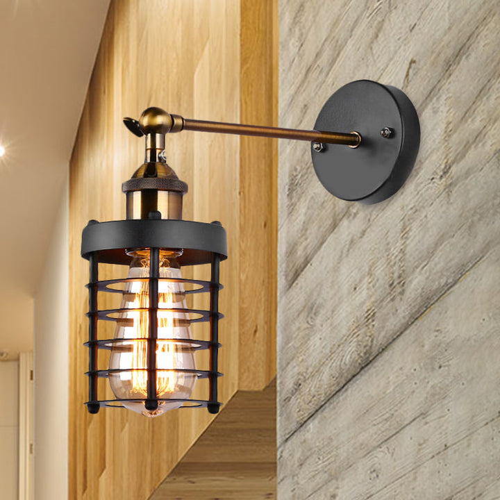 Skørter | Metal Striped Wall Lighting Industrial Rustic 1 Light Indoor Mini Wall Model Lighting with Cylindrical Shade