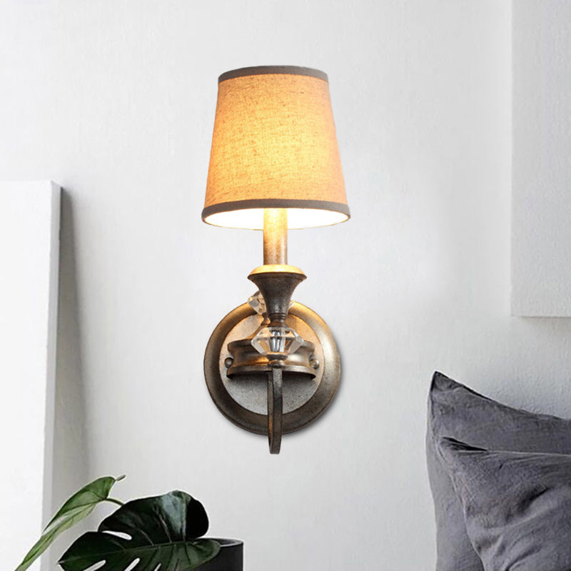 Skørter | Aged Silver Barrel Wall Lighting Idea Rustic Fabric 1-Head Bedroom Candle Wall-Mounted Lamp