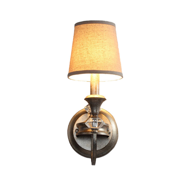 Skørter | Aged Silver Barrel Wall Lighting Idea Rustic Fabric 1-Head Bedroom Candle Wall-Mounted Lamp