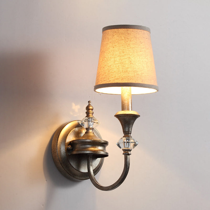 Skørter | Aged Silver Barrel Wall Lighting Idea Rustic Fabric 1-Head Bedroom Candle Wall-Mounted Lamp