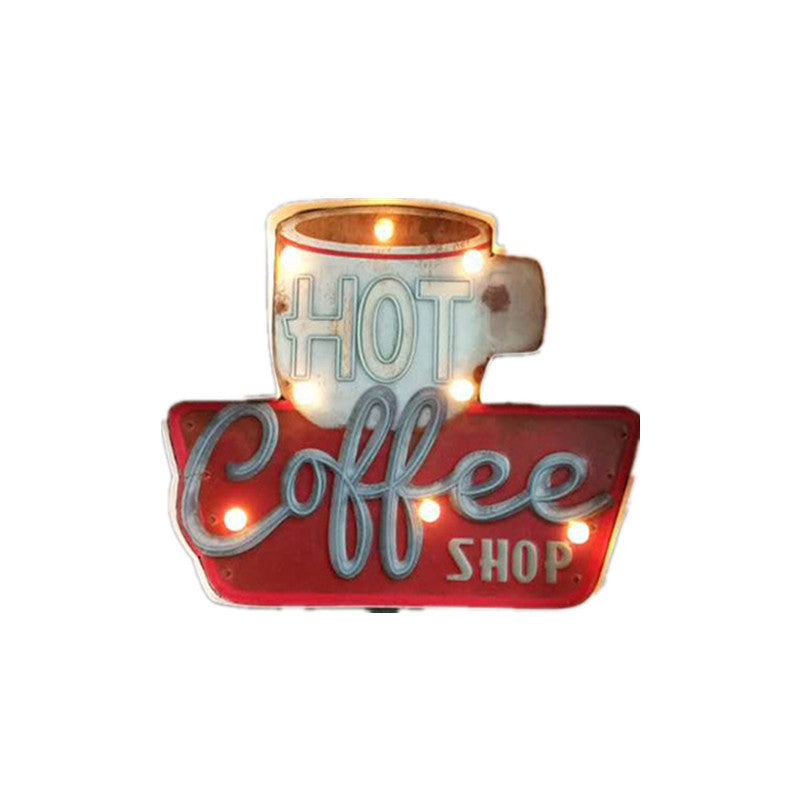 Skørter | Retro LED Wall-Mounted Light Red Coffee Cup/White Milk Bottle Sign Night Lamp with Iron Shade for Business
