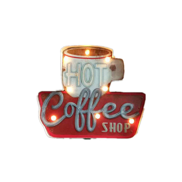 Skørter | Retro LED Wall-Mounted Light Red Coffee Cup/White Milk Bottle Sign Night Lamp with Iron Shade for Business