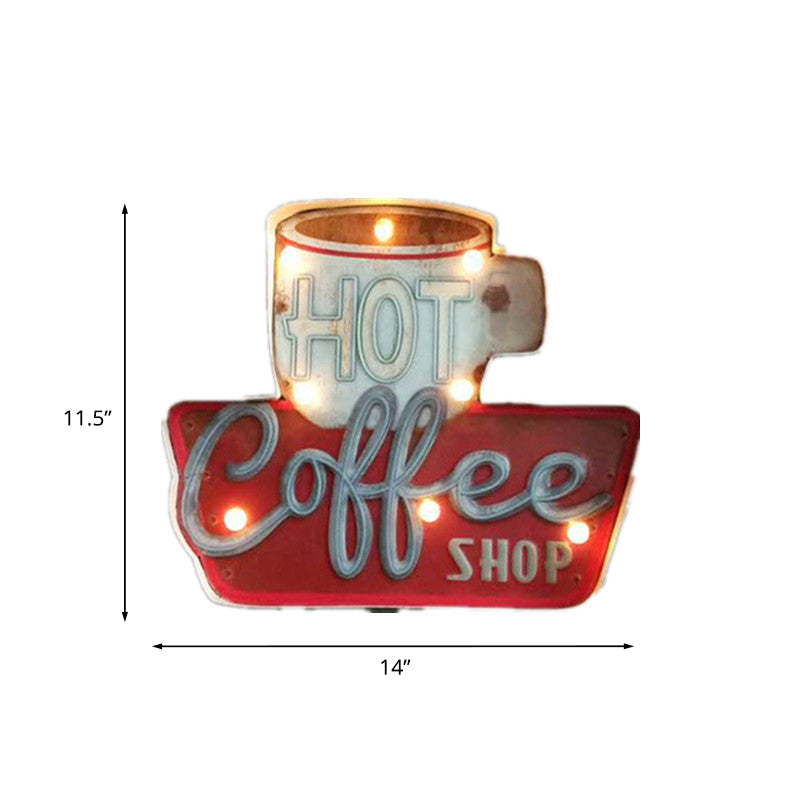 Skørter | Retro LED Wall-Mounted Light Red Coffee Cup/White Milk Bottle Sign Night Lamp with Iron Shade for Business