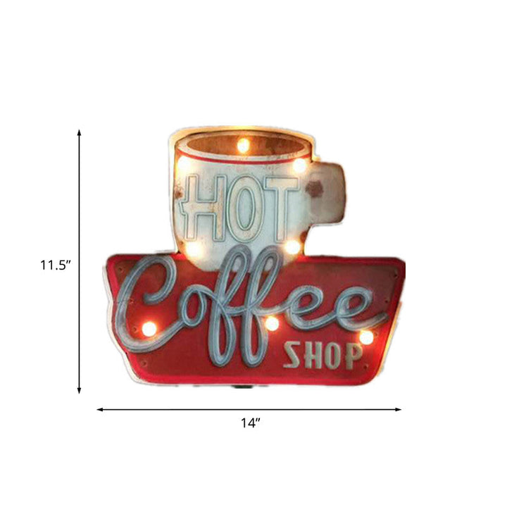 Skørter | Retro LED Wall-Mounted Light Red Coffee Cup/White Milk Bottle Sign Night Lamp with Iron Shade for Business