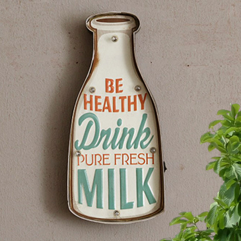 Skørter | Retro LED Wall-Mounted Light Red Coffee Cup/White Milk Bottle Sign Night Lamp with Iron Shade for Business