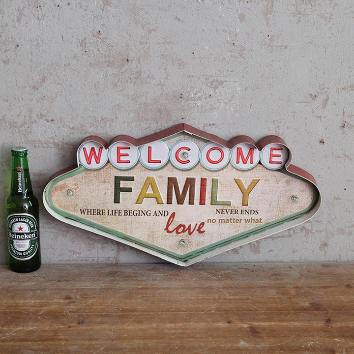 Skørter | Vintage Welcome Signs Wall Lamp Iron Wine Club LED Night Light in Distressed White
