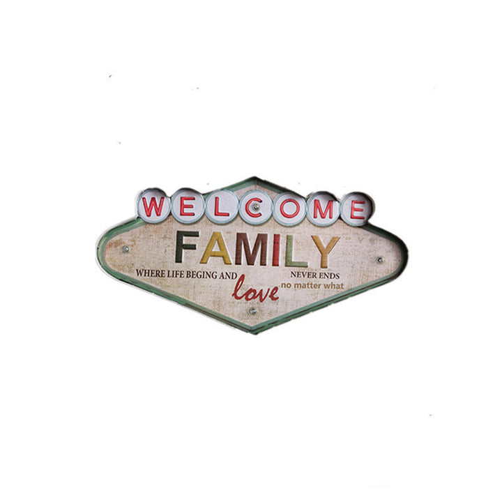 Skørter | Vintage Welcome Signs Wall Lamp Iron Wine Club LED Night Light in Distressed White