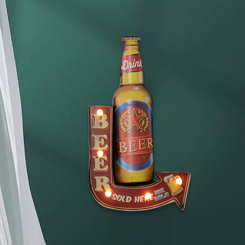 Skørter | Beer/Car/Anchor Sign Flush Wall Lamp Modern Metal Restaurant Battery Powered LED Night Light in Black and Red/Pink/Blue and Yellow