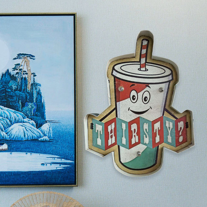Skørter | Retro Burger/Drinks Sign Iron Night Lamp LED Wall Mount Lighting in Blue and Yellow/White for Cinema Bar