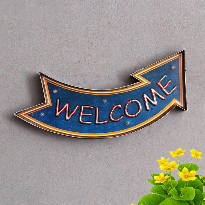 Skørter | Welcome Direction Arrow Sign Wall Light Retro Metallic Beer Bar LED Night Light in Blue
