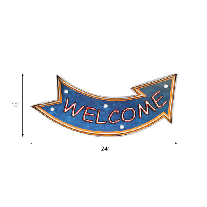 Skørter | Welcome Direction Arrow Sign Wall Light Retro Metallic Beer Bar LED Night Light in Blue