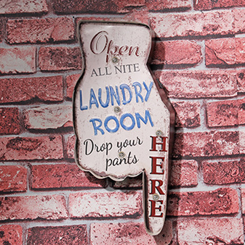 Skørter | Direction Finger Signage Wall Light Vintage Metal Worn White LED Night Light for Laundry Shop