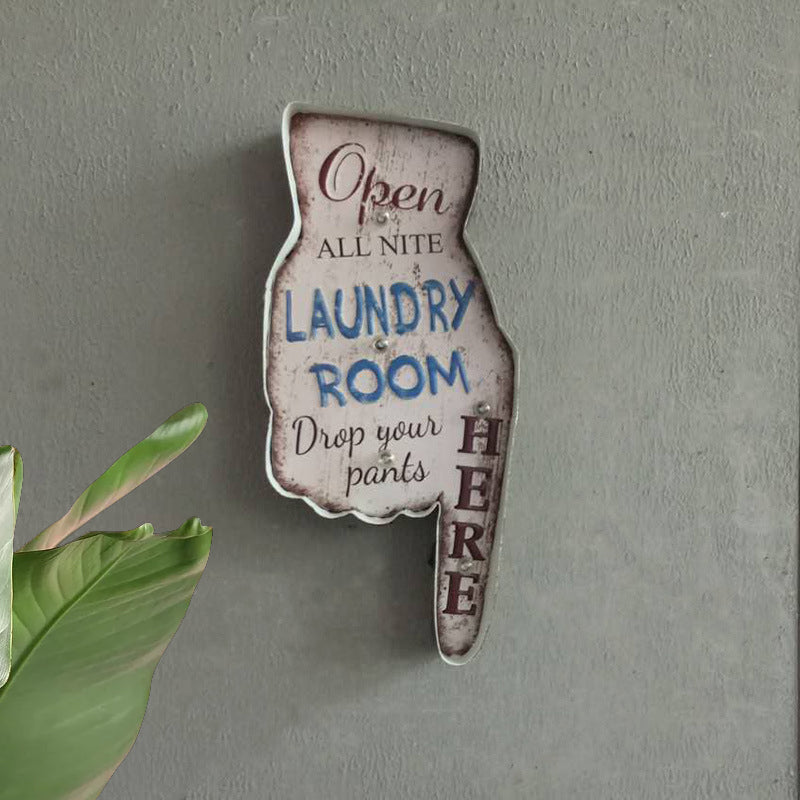 Skørter | Direction Finger Signage Wall Light Vintage Metal Worn White LED Night Light for Laundry Shop