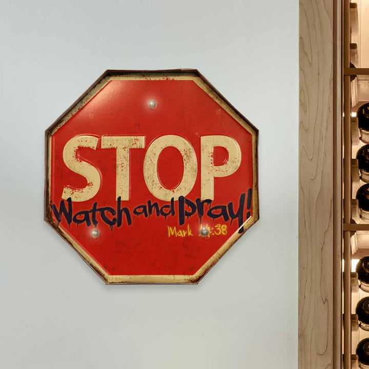 Skørter | Vintage style LED wall lamp light red warning sign night lamp with iron shade