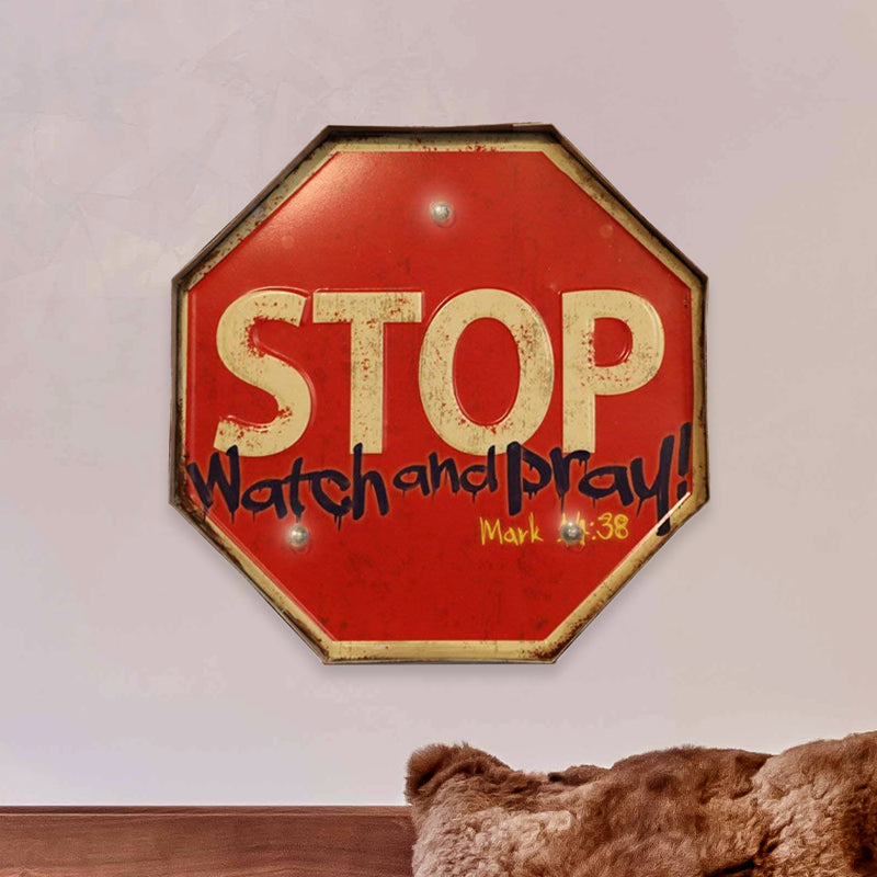 Skørter | Vintage style LED wall lamp light red warning sign night lamp with iron shade