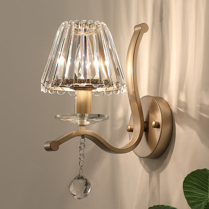 Skørter | Crystal Prism Antique Gold Wall Lamp Conical 1 Head Minimalist Wall Mounted Light Fixture